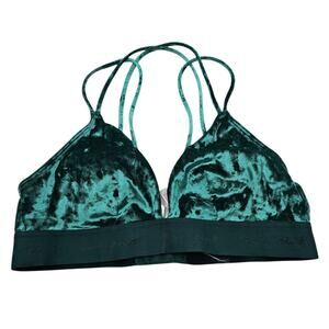 PINK by Victorias Secret Sz M Bralette Bra Emerald Green Velvet Velour Sheen